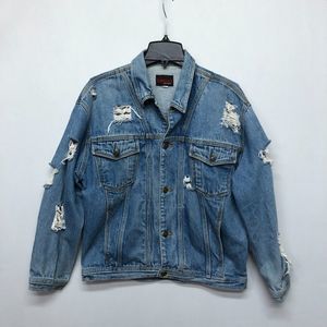 Vintage Sun Belt Men Distressed Denim Jean Jacket Size Small Blue M089 -22